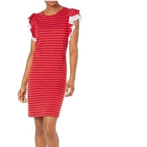Maison Jules Ruffled Striped Casual Dress